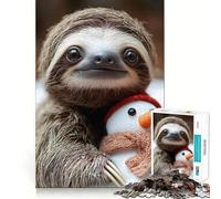 Sloth with Snowman 1000 Piece Jigsaw Puzzles for Adults Memory Boost Family Joy Pattern Assembly Santa Wish Pick 38x52cm
