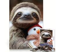 Sloth with Snowman 1000 Piece Jigsaw Puzzles for Adults Memory Boost Family Joy Pattern Assembly Santa Wish Pick 38x52cm