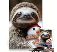 Sloth with Snowman 1000 Piece Jigsaw Puzzles for Teenagers Cognitive Toy Slow Enjoy Premium Edge Santa Wish Pick 50x75cm