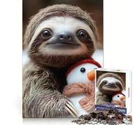 Sloth with Snowman 1000 Pieces Jigsaws Adults Puzzles Gifts Reason Skill Toy Stress Release Exact Cut Santa Wish List 38x26cm