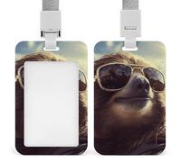 Sloth with Sunglasses Badge Holder with Lanyard - Waterproof Hard Plastic ID Card Holder Professional Name Tag Vertical ID Card Name Badge for Office Nurse Doctor Teacher