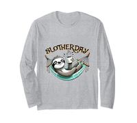 Slotherday Sloth Coffee Hammock Lazy Weekend Relax Long Sleeve T-Shirt
