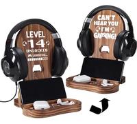 Slothoem 14 Year Old Birthday Gifts for Gamer Teenage Boy, 14th Birthday Gift Ideas, Level 14 Unlocked Wooden Headset Stand, 14th Birthday Decorations for Boy, Birthday Gifts for 14 Year Old Boys