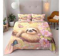Sloths And Flowers 3D Printe Duvet Cover Sets Bedding Set Double Duvet 200X200 Cm Soft Microfiber Quilt Cover Decor With 2Pillowcase For Adults Kids Bedroom