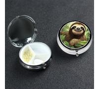 Sloths Background Pill Box 3 Compartment Round Metal Pill Case for Purse & Pocket, Portable Medicine Organizer Travel Pillbox Daily Pill Container Holder to Hold Vitamins, Fish Oil