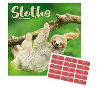 Sloths Calendar 2026 | Square Wall Sloth Calendar | 16 Month | With Free Organisational Stickers, Sloths Gift