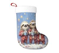 Sloths Christmas Stocking, Xmas Fanciful Stars Snowflakes Blue Xmas Decorative Stockings for Home Fireplace Mantel Tree Living Room Holiday Party 11x18 Inch