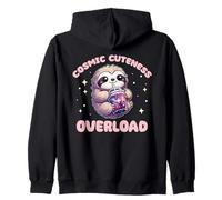 Sloths Drink Bubble Tea Kawaii Galaxy Boba Sloth Zip Hoodie