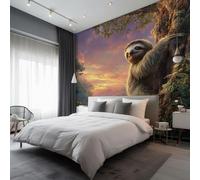 Sloths Mural Wallpaper, Animal Natur Forest Wallpaper for Bedroom, Living Room, TV Backdrop, Office, 3D Large Wall Mural Non-Woven Wall Paper 450 x 315 cm (WxH) okd31