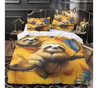 Sloths on Branch Comforter Cover 3D Design Printed Luxury 3 Piece Bedding Set Zipper Cartoon Animal Duvet Cover Super Soft Washable for Kids Teens Adults Women Youth Teenagers King（220x240cm）