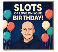 Slots of Love On Your Birthday Card - Funny Balloon Design with Cartoon Portrait and Bold Typography - Playful Birthday Greeting for Friends and Family