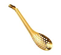 Slotted Serving Spoon 17x4.3cm Stainless Steel Gold Silver Spherification Strainer Tool, Molecular Colander Kitchen Gadget with Design | Cooking Spoon for Sauces Stews Caviar Dips Cereals