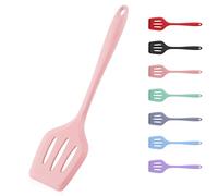 Slotted Silicone Pancake Turner Cookie Spatula High Heat Resistant Slotted Spatula for Fish, Eggs, and More (12 x 1.7 Inch, Pink)