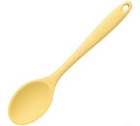 Slotted Silicone Spoon Safe Kitchen Tool for Draining Pasta Vegetables 20cm Purple(Yellow Spoon)