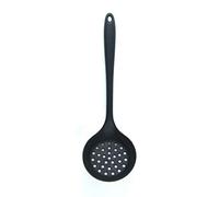 Slotted Skimmer Spatula, Long Handle Soup Ladle Non Stick Silicone Strainer with Hang Hole, Ideal for Straining Vegetables and Drips (Black)