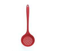 Slotted Skimmer Spatula, Long Handle Soup Ladle Non Stick Silicone Strainer with Hang Hole, Ideal for Straining Vegetables and Drips (Red)