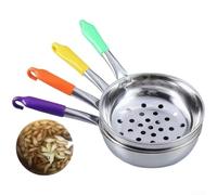 Slotted Spoon with Plastic Handle for Hot Oil Draining | 304 stainless steel body, rust resistant, 8mm large holes, fast draining, fits deep pots