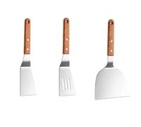 Slotted Stainless Steel Spatula with Wooden Handle Grilling BBQ Frying Baking for TURNER Heat Resistant Ergonomic Grip Oil Drainage Multi-Purpose Kitchen Utensil 24x15x10cm Silver for Home Camping