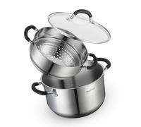 SLOTTET 6 Quart Stainless Steel Stock Pot with Steamer,6 Qt Multipurpose Stockpot with Stay-cool silicone Handle and Glass Lid,Soup Pot for Cooking