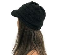 Slouch Beanie Knit Hat Women Solid Stitching Outdoor Plush Hats Crochet Knit Beanie Cap Peaked Cap Christmas Xmas Black
