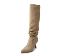 Slouch Boots for Women Suede Knee High Boots Dress Boots | Refined pointed toe,7cm slim stiletto heel,gathered slouchy shaft,soft breathable lining,for evening events and smart casual