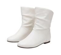 Slouch Mid Calf Flat Boots for Women UK Ladies Short Suede Boots White