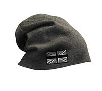 Slouchy Beanie for Men British Flag B Blackwhite Embroidery Women Skull Cap, Dark Grey, One size