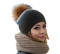 Slouchy Beanie Hat with Faux Fur Pom Pom Women's Winter Autumn Hat Faux Plush Bobble Gradient Knitted Hat Girls Mad Hat