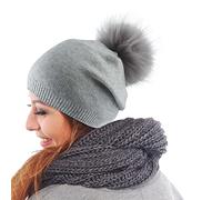 Slouchy Beanie Hat with Faux Fur Pom Pom Women's Winter Autumn Hat Faux Plush Bobble I Women's Beany Knitted Winter Hat Girls Mad Hat