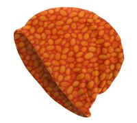 Slouchy Beanies Skull Caps for Women Men, Cool Running Hat Soft Night Caps for Sleeping Chemo Headwear, Funny Baked Beans Orange, One Size