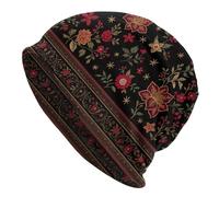 Slouchy Beanies Skull Caps for Women Men, Cool Running Hat Soft Night Caps for Sleeping Chemo Headwear, Vintage Bohemian Floral Art Print, One Size