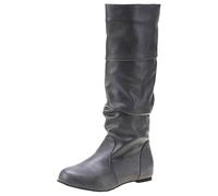 Slouchy Flat Knee High Boots for Women Low Heel Wide Calf Thigh High Boots Faux Leather Pull on Knee-Length Boot Autumn Winter Ladies Classic Footwear