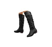 Slouchy Knee High Boots for Women UK Low Chunky Heel Wedge Faux Suede Boots | Knee high boots, slouchy wedge faux suede boots, round toe low chunky heel slip-on, slouch ruched for casual daily