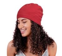 Slouchy Satin Lined Knit Hat Soft Slap Cap for Curly and Natural Hair Wine Red