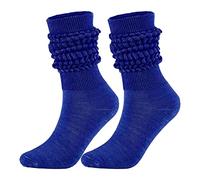 Slouchy Socks for Women Slouch Socks Scrunch Socks Medium High Tube Bubble Socks 80S 90S Knee Tube Socks Soft Cotton Retro Scrunch Socks Mid Calf Rib Tube Socks Women Blue