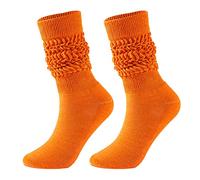Slouchy Socks for Women Slouch Socks Scrunch Socks Medium High Tube Bubble Socks 80S 90S Knee Tube Socks Soft Cotton Retro Scrunch Socks Mid Calf Rib Tube Socks Women Orange