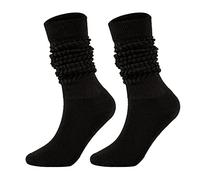 Slouchy Socks for Women Slouch Socks Scrunch Socks Medium High Tube Bubble Socks 80S 90S Knee Tube Socks Soft Cotton Retro Scrunch Socks Mid Calf Rib Tube Socks Women Black