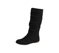 Slouchy Women's Ankle Boots with Zip Suede Long Shaft Boots | Boots Flat Comfortable Half Boots Western Cowboy Boots Plain Elegant Pleated Boots Lined Winter Boots