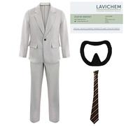 Slough Office Manager Costume - Large - Grey Suit, Maroon & Gold Striped Tie, Business Card and Black Goatee - Adults TV Show Character Fancy Dress Costume