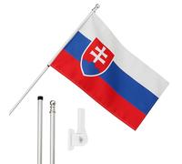 Slovakia Flag, Flagpole and Wall Mount Set - 5ft x 3ft Flag with Grommets, Extendable Pole and Mount - Slovakian Sports Supporter National Pride Indoor Outdoor Decoration