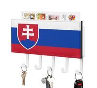 Slovakia Flags of Countries Wall Mounted Key Holder with 5 Key Hooks Hanging Mail Organizer Rack for Entryway