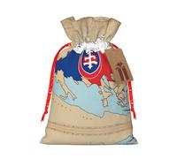 Slovakia Position Flag Map Print Christmas Burlap Gift Bag With Drawstring, Present Small Favor Pouch For Birthday Parties-S Size