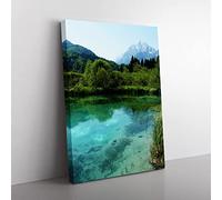 Slovenia Lake & Mountain Landscape No.3 Modern Canvas Wall Art Print Ready to Hang, Framed Picture for Living Room Bedroom Home Office Décor, 76x50 cm (30x20 Inch)