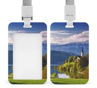 Slovenia Landscape ID Badge Holder with Lanyard ID Holder | Durable ABS ID Card Holder, Double Sided Printed Vertical Name Tag Holder, Waterproof Badge Holders for Office Business Staff