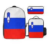 Slovenia National Flag Printed School Backpack Set Lunch Bag And Pencil Case 3-Piece School Bags Teens Girls Boys Primary Junior Middle Water Resistant Lightweight Bookbag Travel Rucksack