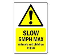 Slow 5mph Animals and Children at play Safety sign - 3mm Aluminium sign (800mm x 600mm)