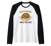 Slow and Steady Wins The Nap Funny Sleeping Box Turtle Lazy Raglan Baseball Tee