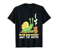 Slow and Sticky Wins The Reefer Funny Weed Smoking Snail T-Shirt