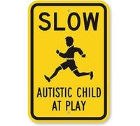 Slow Autistic Child At Play Signs Warning Sign Caution Safety Sign Traffic Road Sign Aluminum Indoor Or Outdoor Signs For Home Office Work 8X12 Inches