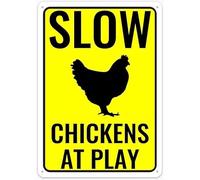 Slow Chickens At Play Aluminum Metal Tin Warning Metal Sign Tin Signs Aluminum Plaque for Outdoors Use Yard Farm Fence Home Wall Decor 8x12 inch